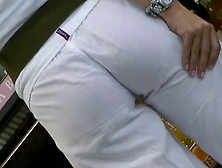 Sexy Brunette White Pants... Best Ass