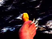 long toenails scratching dildo