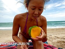 Slutty Bikini Milf Jerk Off Husband On Public Beach And Eats Cum With Mango Onlyfans @ Appleliu-76