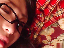 Nerdy Asian Teen Rubs Her Cunt Under The Blanket