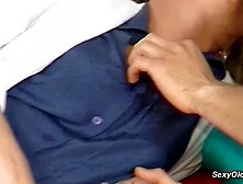 Blond amateur German cougar Alinde undresses her white dress and in white nylons sucks large penis to her toyboy Pascal then thi