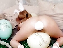 Thin Blonde Bunny humping balloons - no popping just humping and grinding with my Bunny tail plug