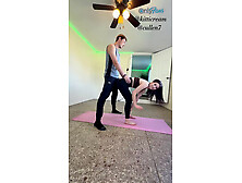 Thin stepsis loses virginity after making me teach her yoga