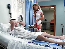 Humongous Boobies Blonde Milf Nurse Jessa Rhodes takes care of James Deen and His Large Swelling Problem With Bj