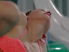 Pretty Czech blonde leaves bikini top on to receive cum on her tits