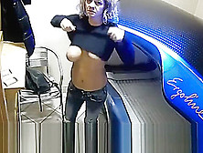 Horny Blonde Milf Masturbated On The Solarium