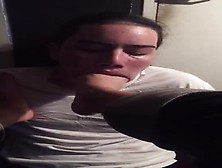 Horny male foot slave swallowing and licking his girlfriend's hot feet and toes