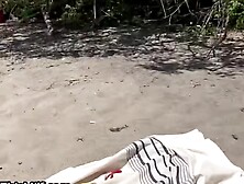 Public Beach Threesome - Double Creamped Blonde MILF with Big Dick Friends Fucks Husband's Friend!