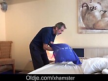 Tiny teen maid screws aged boss swallows jizz flow after bj