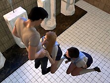 2 Ladies Stalk a Lover in the Bathroom for a Threesome