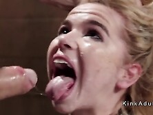 Deep throat blonde gets slave training