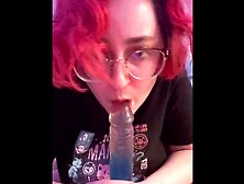 Massive Titty Goth Chick Gagging on Dildo