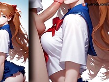 Asuka Langley pelotes with schlongs and shoots orgasm