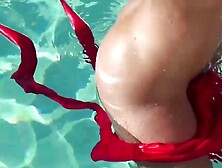 Stunning Poolside Striptease by Busty Blonde Beauty