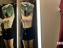 Blonde flashes her breasts.  Try on haul cute clothes,  translucent try on haul in the fitting room