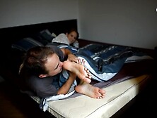 Sneaky foot worship (hot soles,  feet in bed,  soft soles,  charming toes,  feet,  gf feet)