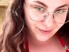 Sexy Bbw With Glasses In Red Bikini Showing Big Natural Boobs