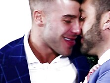 Gays in suits rimming and anal fucking on the sofa