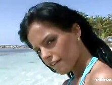 Lesbian babes Lucy and Ebony Angelika Use Toy in Anal Whilst Voyeur Looks On