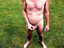 nude pathetic white serf outdoor, jack off his uncut knob, sex toy in homosexual butt, bulge stomach buton, peeing on guests, CM