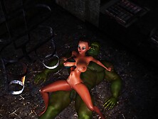 Young anal sex slave gets fucked by big monster in dungeon