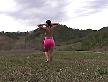 Ravishing Booty Running Outdoors.  Milf Undresses In Nature.  Pawg.