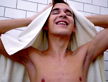 Tall And Slim Vitaly Wanks His Cock In The Shower - Spritzz