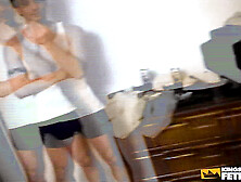 2 old males smash all fuck holes of a sexy teenie on the bed