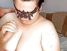 MILF,  Sucks a young dick,  gags on it and gets cum in her mouth.