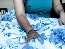 Naughty brunette with hard tits showing through her blouse giving a deep blowjob on a big pink cock