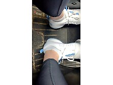 Pedal pumping in my sneakers whilst my mini Cooper is running