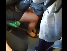 Voyeur Is Secretly Filming Girls In Nylons On A Public Transport