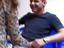 Horny brunette lady from Germany sucking and riding a young cock