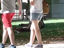 Skinny Brunette Is Seducing Random Guys In A Public Place