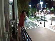 Outdoor Public Pissing From A Balcony In America