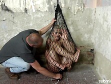 Blonde Sex Slave Is Teased By Master While In A Fishnet