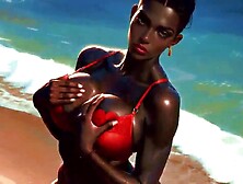 4K 100% AI Generated CG Soft Looping PMV – Giant Butt Black Gentle Beach Twerk: Bikini Ass Shaking for Endless Loops