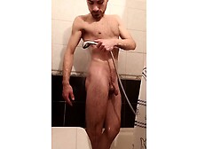 Amateur Straight Bloke Is Stroking His Pecker Under The Shower