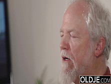 Teen Interrupts Grandpa From Yoga And Sucks His Cock