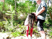 I lick all the cum of sugardaddies penis on a secret beach after our hike