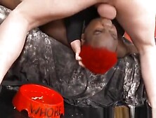 Two White Guys Gagging Black Gheto Whore Together With Dicks