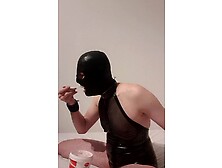 Masked Sissy Is Eating Ice Cream And Showing His Belly