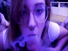 Vape Blowjob Slut Eats Cum Off Couch