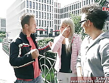 STREET FLIRT - German blonde teenie picked up for anal threesome
