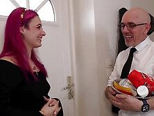 Pink-haired cutie Noochkaa gets a tasty treat with Maxime Horns in some hot kissing action