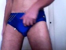 Jerk Off Wearing A Blue Speedo