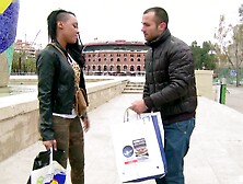 Trendy ebony babe Noe Milk blows and rides a big white dick