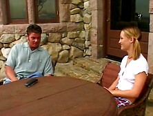 Adorable blonde Bombshell with tiny jugs invited to dance cha-chacha