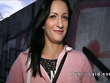 Czech brunette beauty sucks cock outdoor