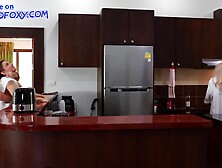 Nearly caught surprise ass fucking internal ejaculation donk plowing close to mom-in-law cooking breakfast